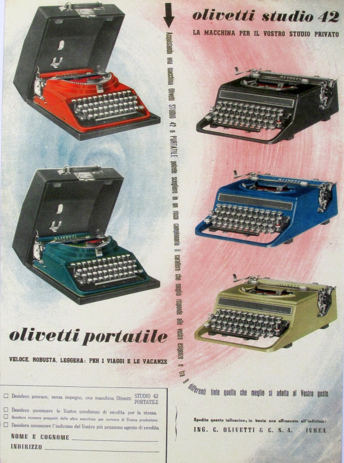 Poster pubblicitario Olivetti MP1 e Studio 42 - anno 1941